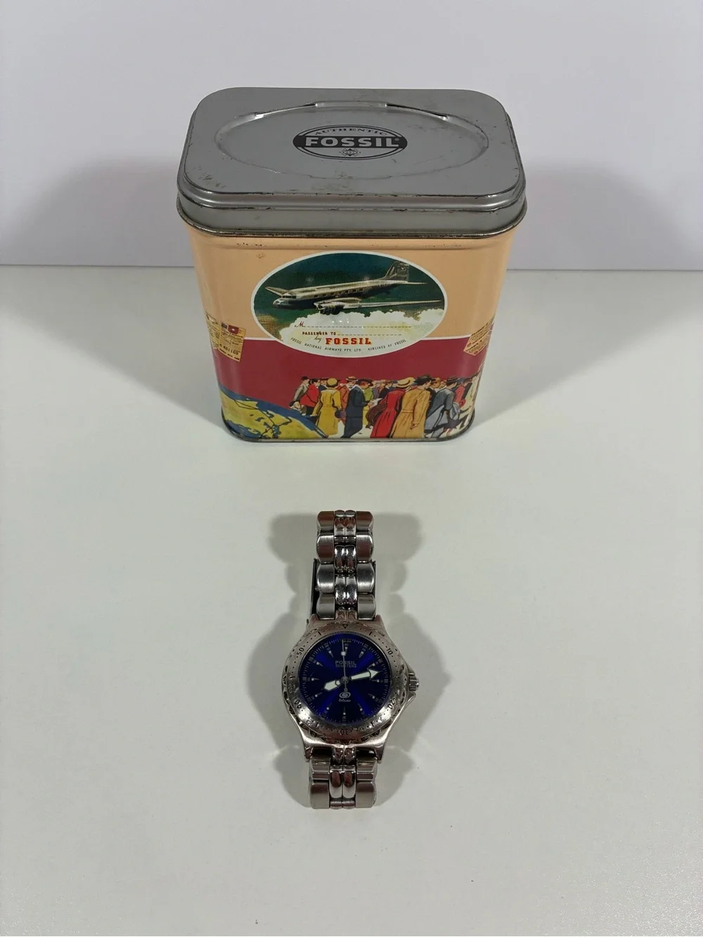 FOSSIL Blue AM-3175 Stainless Steel Quartz Analog Men's Watch Vintage Waterproof